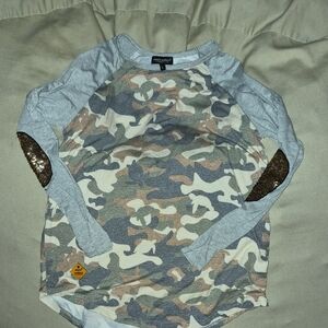 Simply Southern Camo Long Sleeve with Gold Sequin Elbows